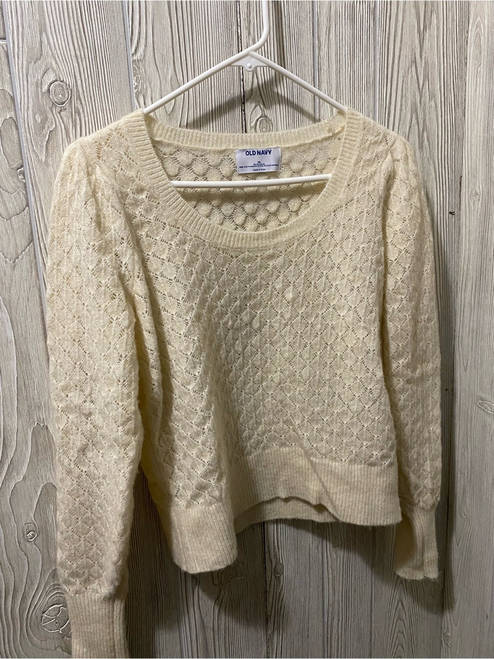 Old Navy Light Cream Openwork Crewneck Sweater